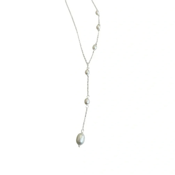 Freshwater Pearl 925 Silver T Style Necklace - Picture 2 of 4